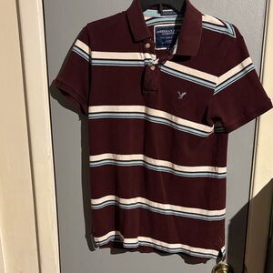 American Eagle Outfitters Vintage Fit M Y2K Men's Burgundy Polo with Stripes